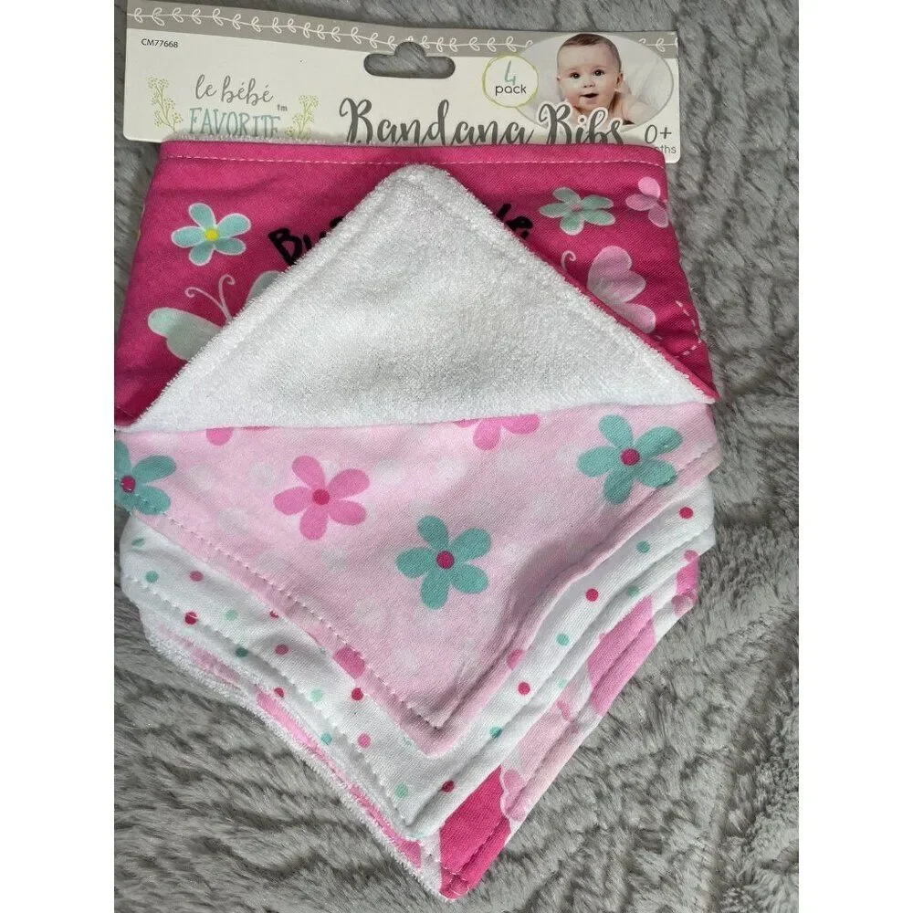 le bebe Favorite 4 pack Assorted Bandana Bibs Baby Girl Pink